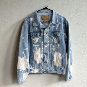 Carbon Unisex Distressed Bleached Holes Oversized Light Denim Jean Jacket XL